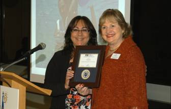 Shannon Hori of CBS-4 News, Mistress of Ceremonies; Dixie McDaniel de Andrade, Chair 2010 Diamond Awards; Daniel Perez, Non-Profit Award Presenter; Owen S. Freed, Miami Lighthouse Board Chairman; Virginia A, Jacko, Miami Lighthouse President & CEO; and John O'Rourke III, Chairman, Coral Gables Chamber of Commerce at the 2010 Coral Gables Chamber of Commerce Award Luncheon