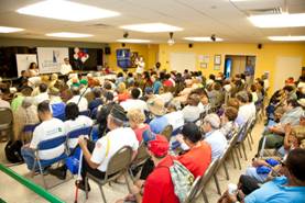 White Cane Day participants listen to keynote speaker David New, Founder of Ability Explosion