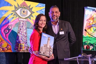 Emcee Marissa Bagg, NBC-6 Journalist with Miami Lighthouse Board Director Ali Mandsaurwala