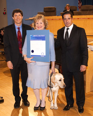 School Board member Dr. Martin Karp, Miami Lighthouse CEO Virginia Jacko, and Superintendent Alberto Carvalho.