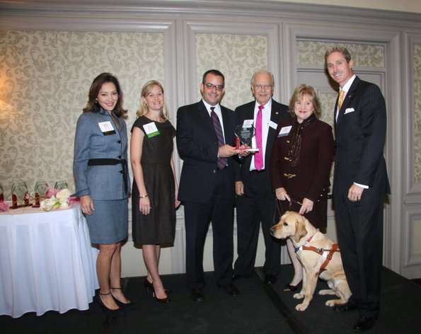 Shannon Hori of CBS-4 News, Mistress of Ceremonies; Dixie McDaniel de Andrade, Chair 2010 Diamond Awards; Daniel Perez, Non-Profit Award Presenter; Owen S. Freed, Miami Lighthouse Board Chairman; Virginia A, Jacko, Miami Lighthouse President & CEO; and John O'Rourke III, Chairman, Coral Gables Chamber of Commerce at the 2010 Coral Gables Chamber of Commerce Award Luncheon