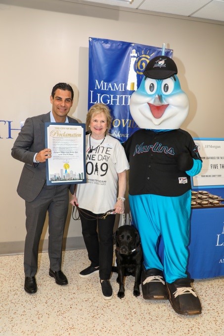 City of Miami Mayor Francis X. Suarez, President & CEO Virginia A. Jacko, and Billy the Marlin