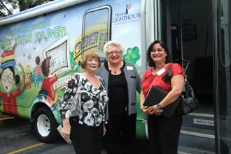 Senator Gwen Margolis tours the Heiken mobile eye care unit with Miami Lighthouse staff member Brenda Williamson and Maria Delgado, aide to Miami-Dade County School board member Dr. Martin Karp.